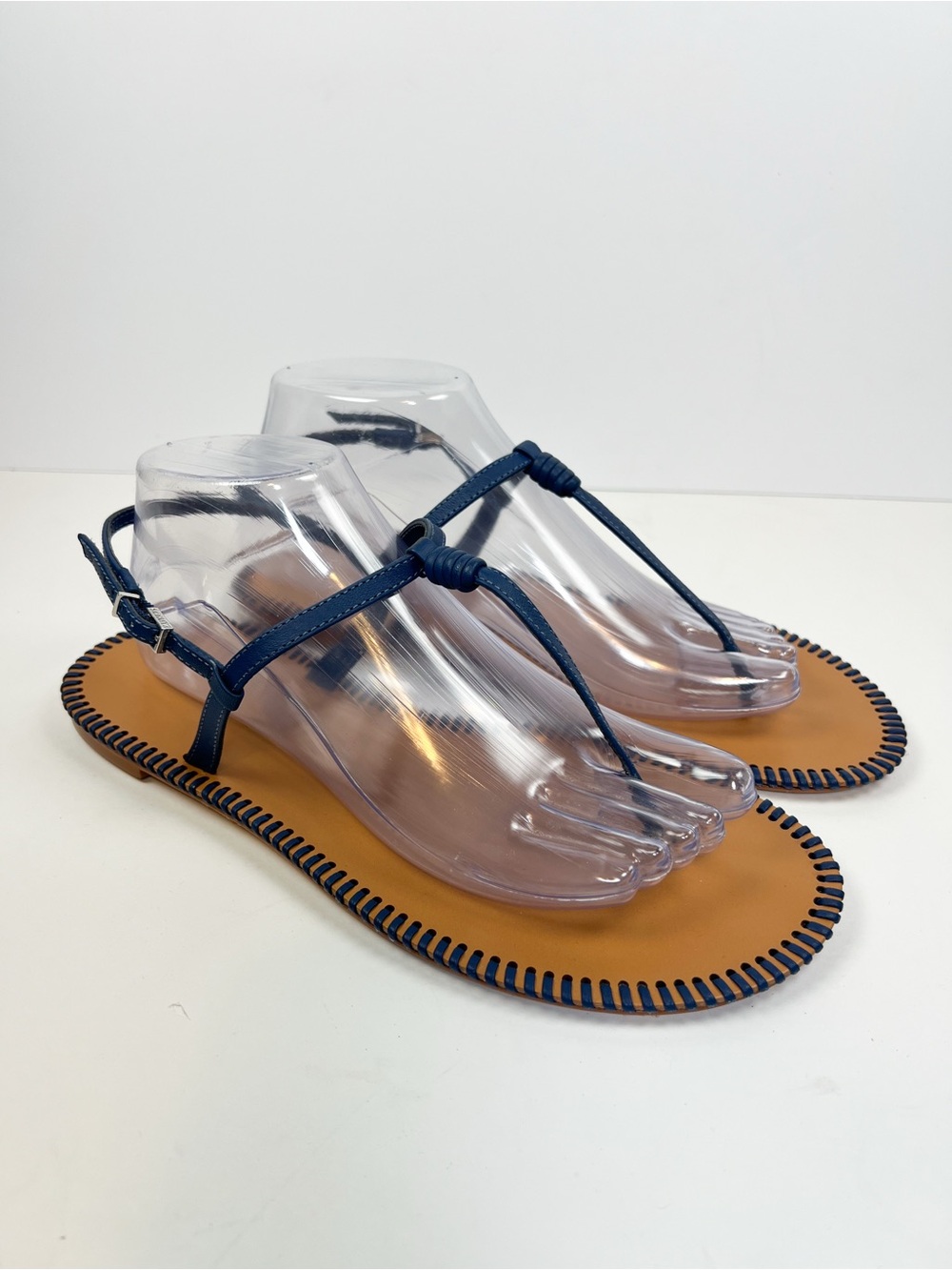 Schutz Elsha Sewing Thong Sandals Blue Leather T-Strap size 9.5B
